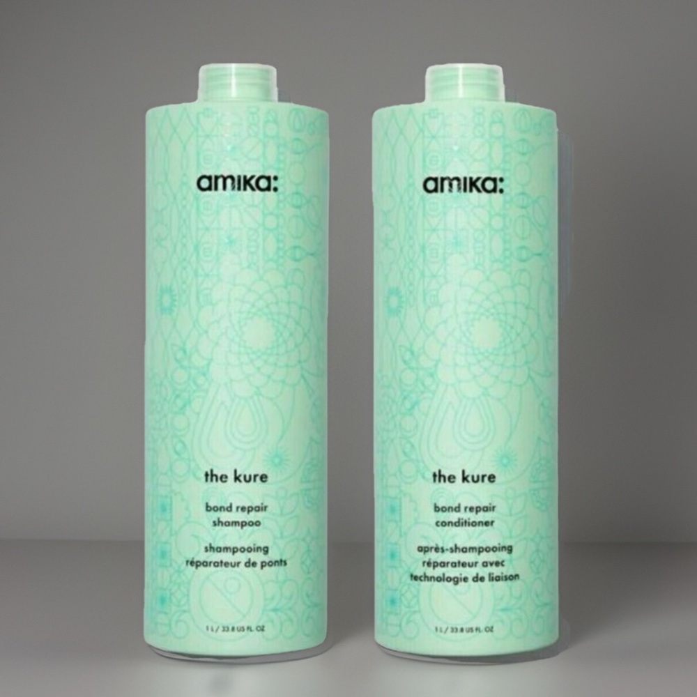 Amika The Kure Bond Repair Shampoo & Conditioner Liter set/ duo. New/Sealed.